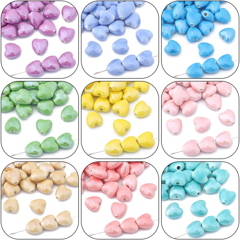 10 unids/bolsa 10 mm hecho a mano colorido forma de corazón cuentas de cerámica cuentas espaciadoras de porcelana para pulsera collares joyería DIY fabricación artesanal