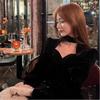 Fine Flash Velvet Dress for Women's Autumn and Winter New Temperament Elegant Red Waist and Thin A-shaped Skirt