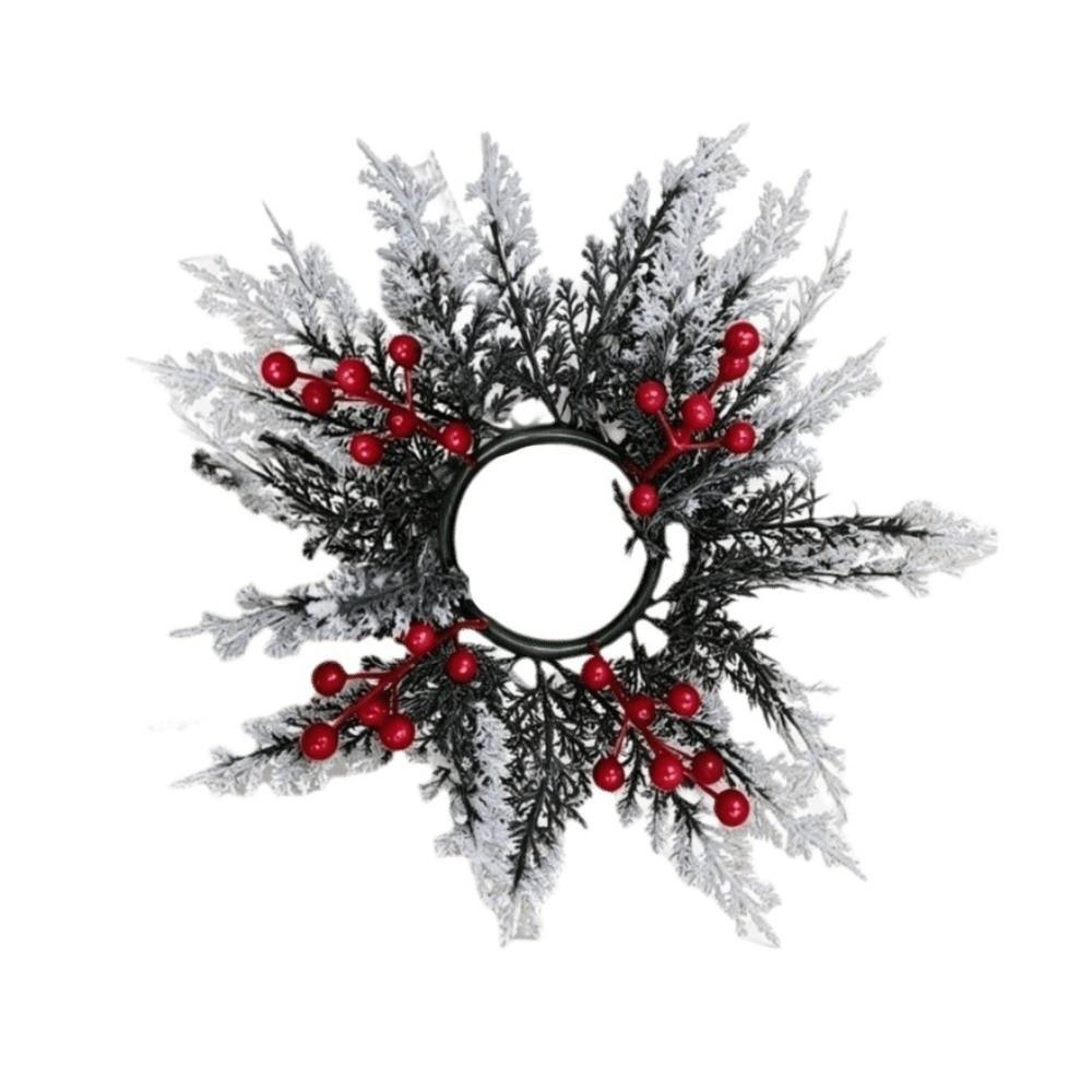 Red Berry Artificial Wreath Candle Rings DIY Xmas Pillar Candlestick Wreath Candle Holder Xmas