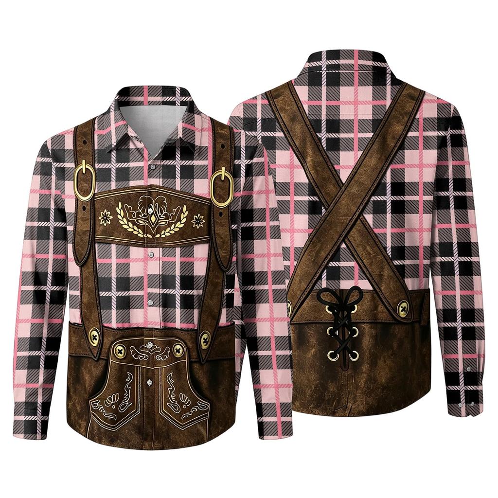 Herren 3D-gedrucktes Oktoberfest Locker geschnitten Umlegekragen Langarmhemd Vintage Lässig Atmungsaktives Oberteil für Pendeln Outdoor Festival Party
