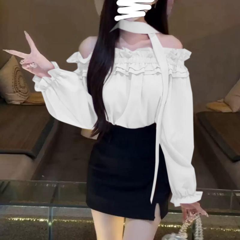 

VONDA Женские летние блузки с открытыми плечами и оборками-фонариками с длинным рукавом 5XL белый