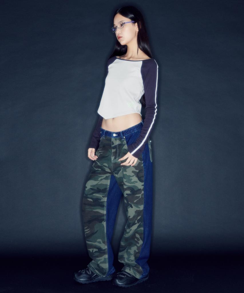 Leoninghai Camouflage Panel Denim Pants [Blue]