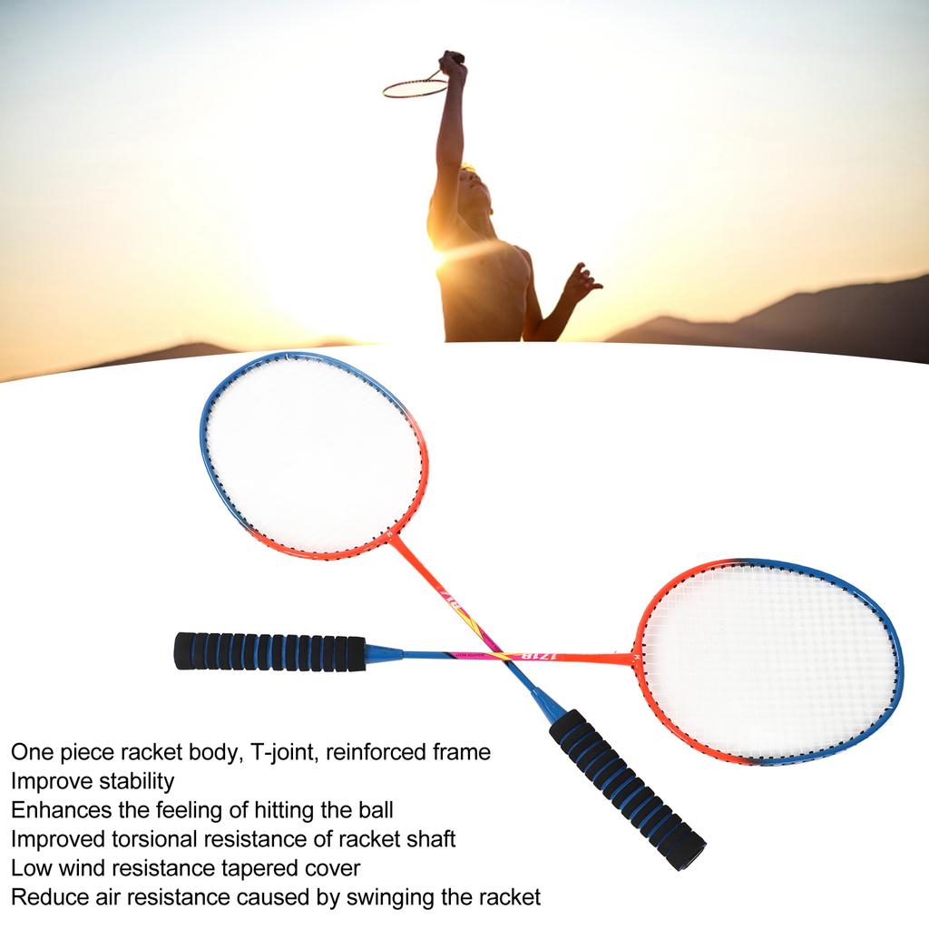 Badminton Racquets Set Lightweight Iron Alloy One Piece Double Rackets with Storage Bag for Beginner