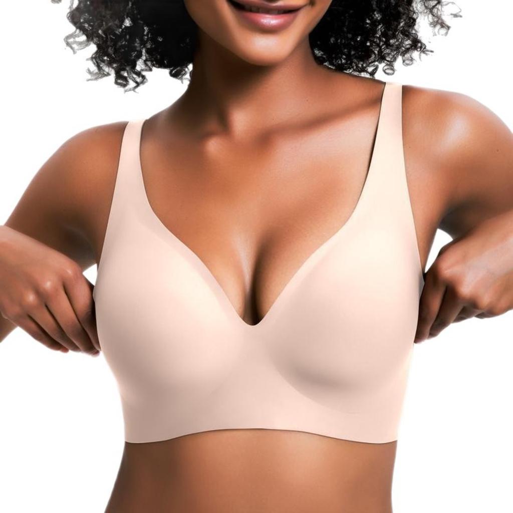 Non Marking Underwear, Women's, Gathered Thin Style, No Steel Ring, Cinched Breast, Anti Sagging, Soft Support, Bra
