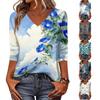 Women's V Neck 3/4 Sleeve Loose Fit Casual Shirt Floral Print Lightweight Blouse Comfortable Top for Everyday Wear