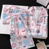 Girls Ice Silk 3-Piece Pajama Set Short Sleeve Sleepwear Kids 8 Years Cartoon Print Lightweight Air-Conditioning Suit