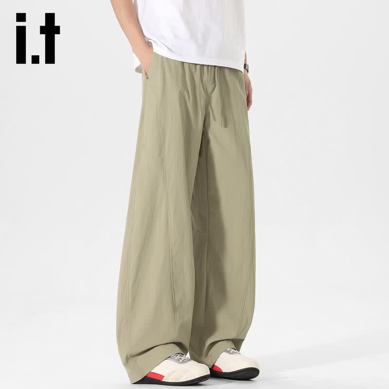 izzueit Men's Summer Ice Silk Quick-Dry Curved-Leg Straight Pants