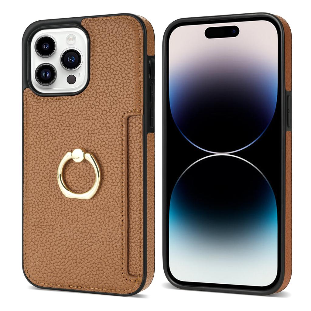 Ring Holder Card Solt Leather Wallet Phone Case for IPhone 15 14 13 12 11 Pro Max XS XR X 7 8 Plus SE 2026 Litchi Stand Cover