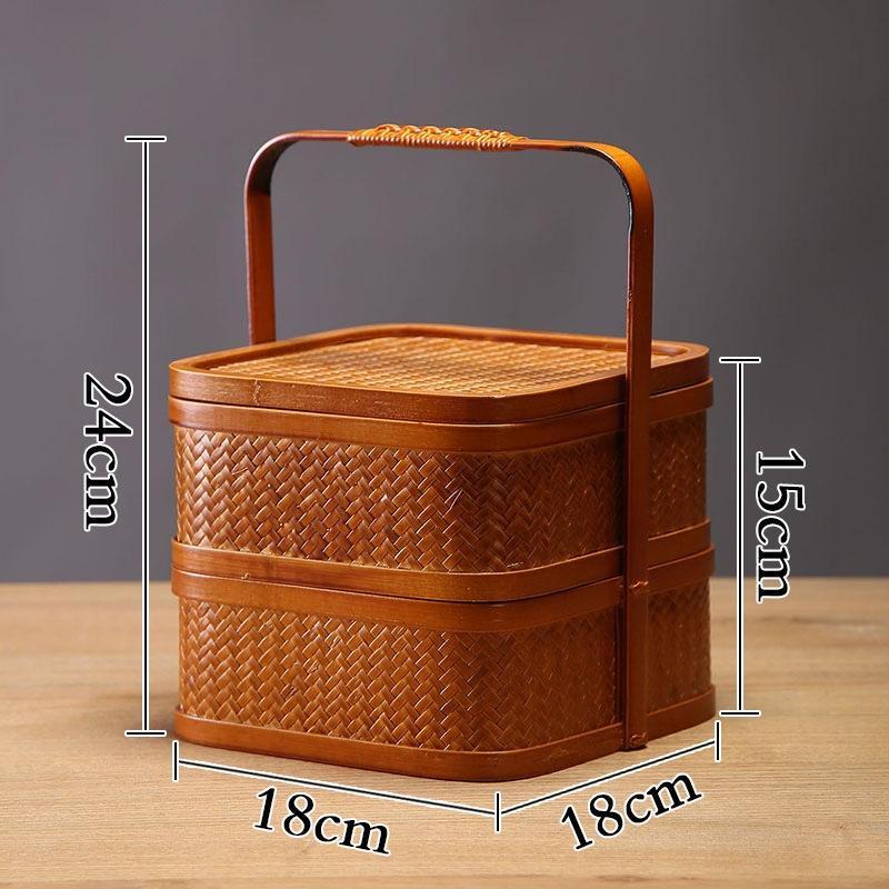 Handmade Bamboo Weave Double-Layer Food Basket