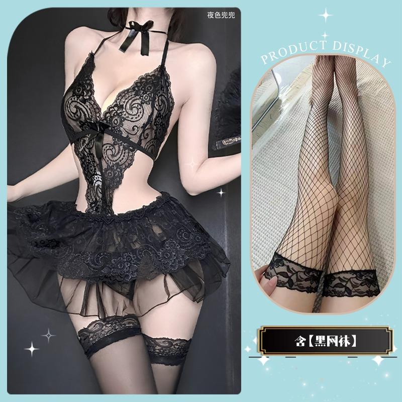 Sexy Lingerie Sexy Lace Open File One-piece Three-point Temptation Hot Pajama Skirt Uniform Suit Sexy Lingerie