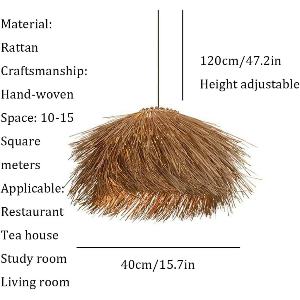 JOYINLED Japanese Retro Rattan Pendant Light, Brown 40/50/60cm Hand-Woven Rattan Chandelier for Dining Room Kitchen Bedroom Lamo