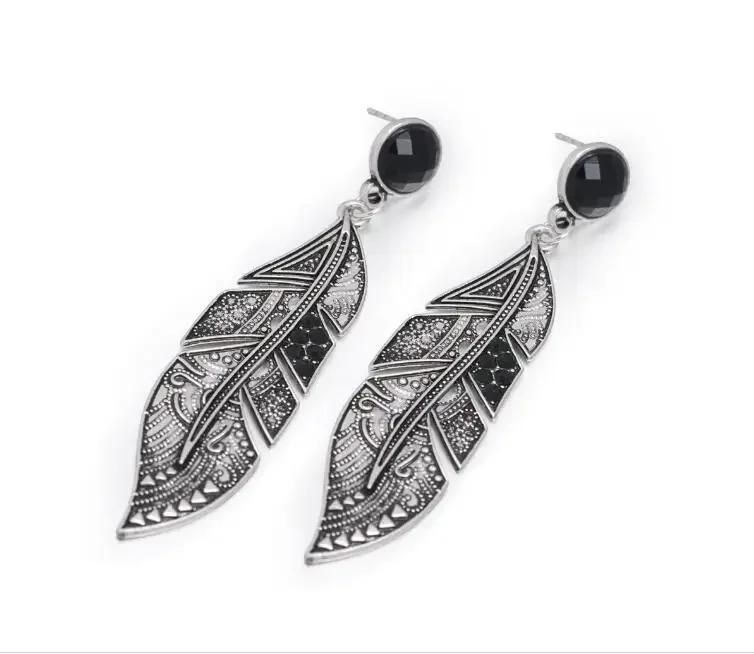 Women New Arrival Elegant Bohemian Vintage Feather Earring Summer Style Black Leaf Earring Pendant Accessories gift