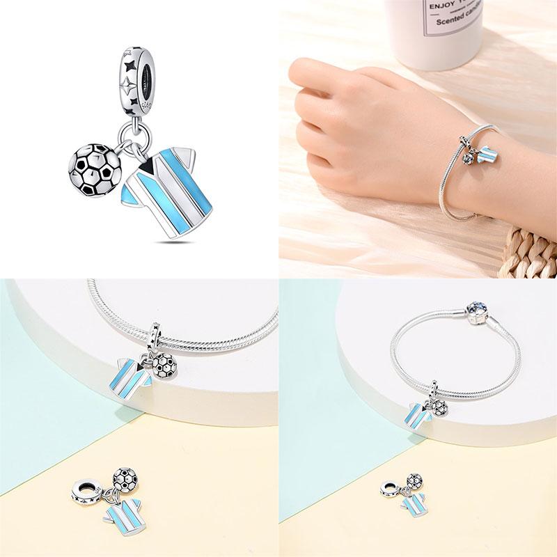 Compatible With Authentic Original Bracelets and 3MM Bracelets Do It Yourself European Football Charm Bead Components 100% Copper Metal High Quality