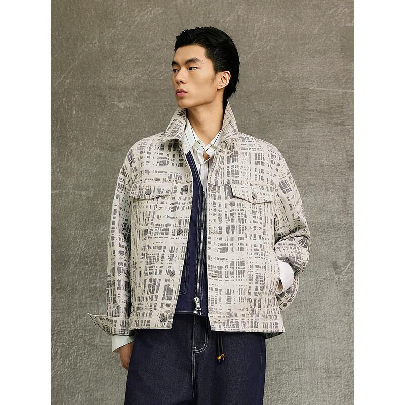 GXG Men's Grey Jacquard Denim Jacket