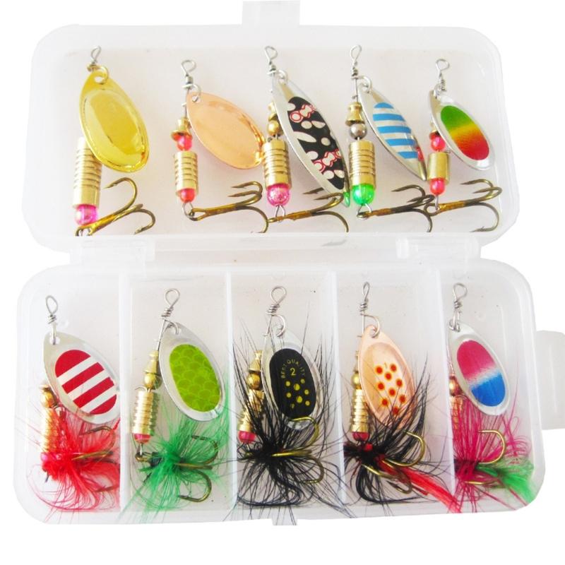 10Pcs Fishing Spinner Swimbaits Set for Saltwater and Saltwater Sequins Lures Set Spoon Steel Treble Hook Spinner Baits