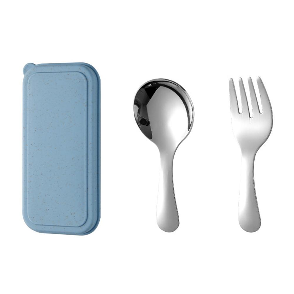 

Multicolor Portable Cutlery Set Plastic Box Tableware Suit Creative Spoon Fork Student Supplies blue box