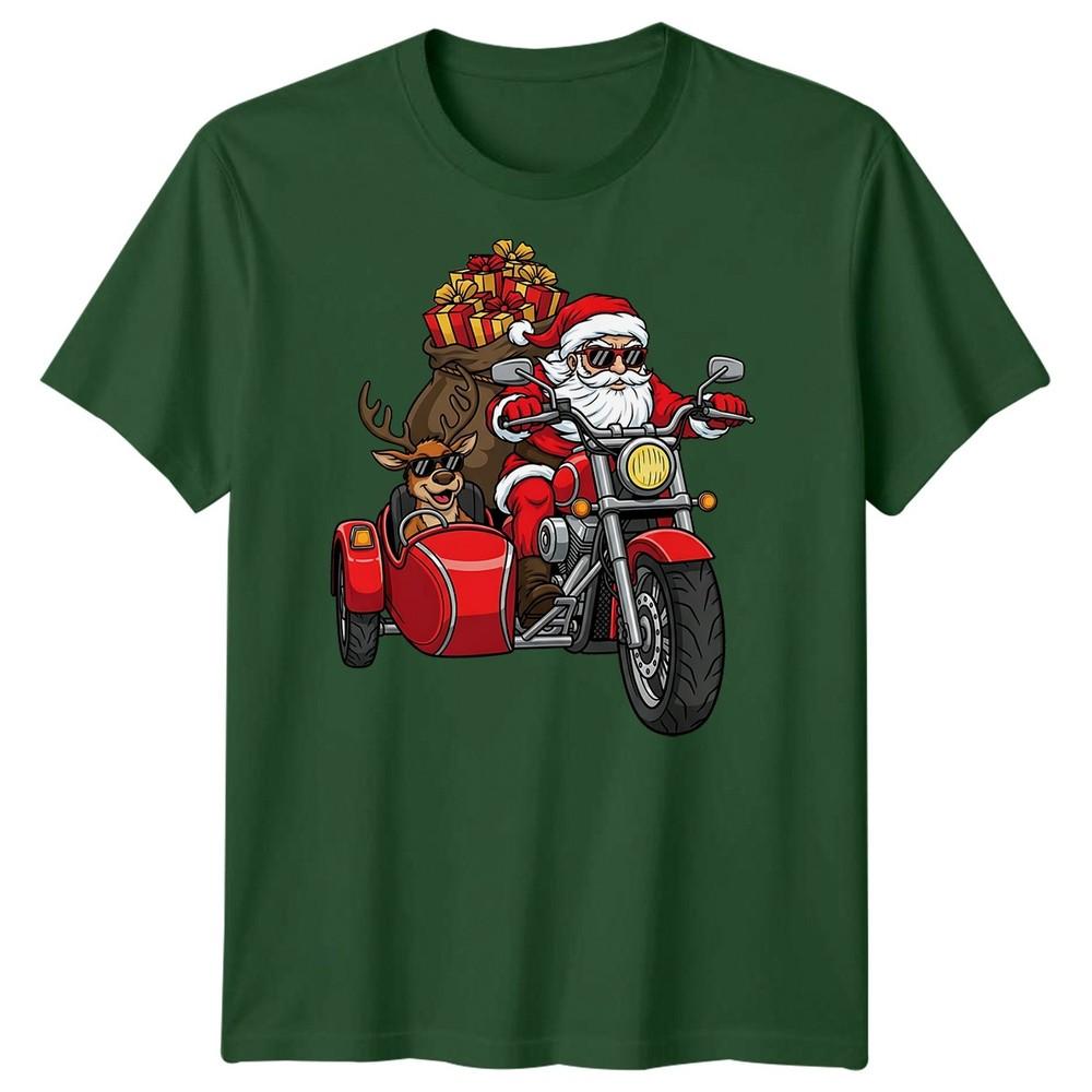 Santa Claus Reindeer Motorcycle Christmas Holiday Unisexs TShirt Gift