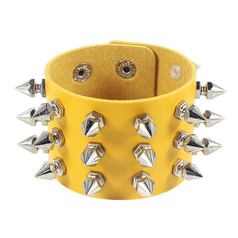 Punk Bracelet for Men Women Goth Black Leather Wristband with Metal Spike Studded Spike Rivets Cuff Bangle Adjustable