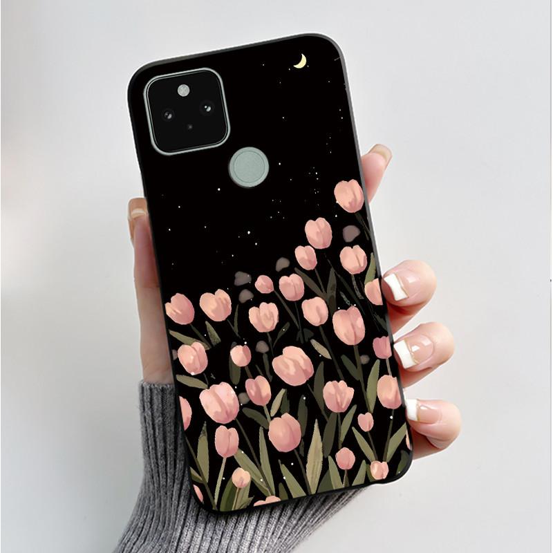 Silikonhülle für Google Pixel 5 Pixel 5A Pixel5 Pixel5A Weiche Abdeckung Luxus Mode Schmetterlingsblumen Bemalt Schwarz Handyhülle
