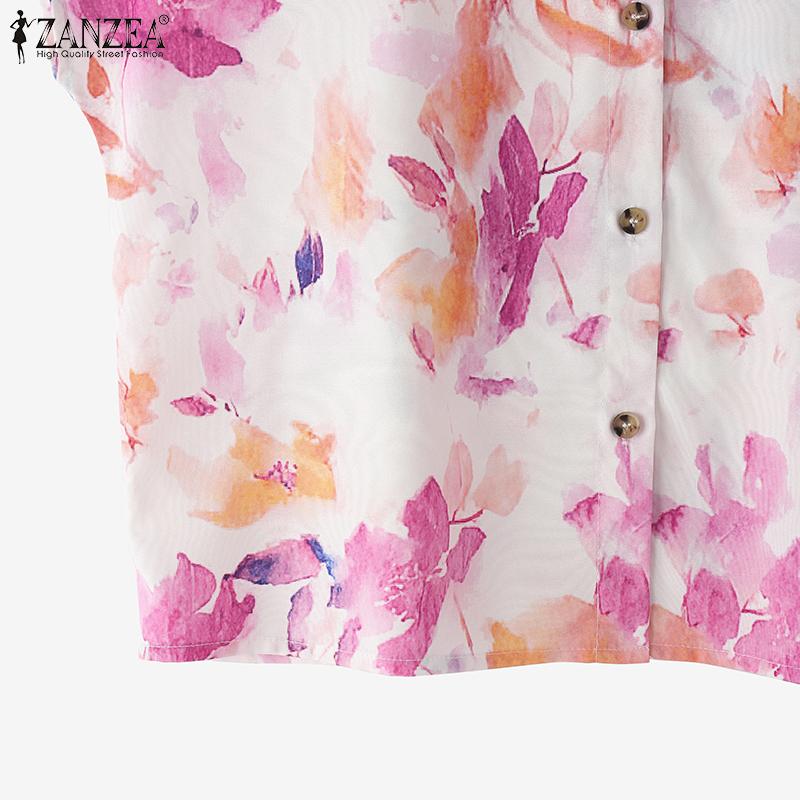 ZANZEA Women Summer Round Neck Loose Short Sleeve Print Blouse