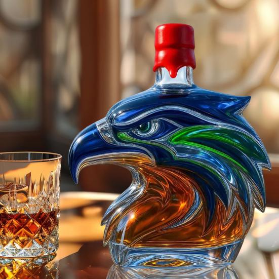 Láhev na whisky s orlí hlavou Unikátní skleněná karafa 3D Nádoba na likér pro whisky Víno Koktejly Kávu