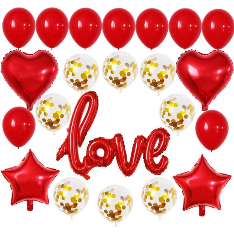 Valentine's Day Balloons Decorations LOVE Letter Balloon Heart Foil Balloon Rose Petals Confetti Balloons Wedding Supplies