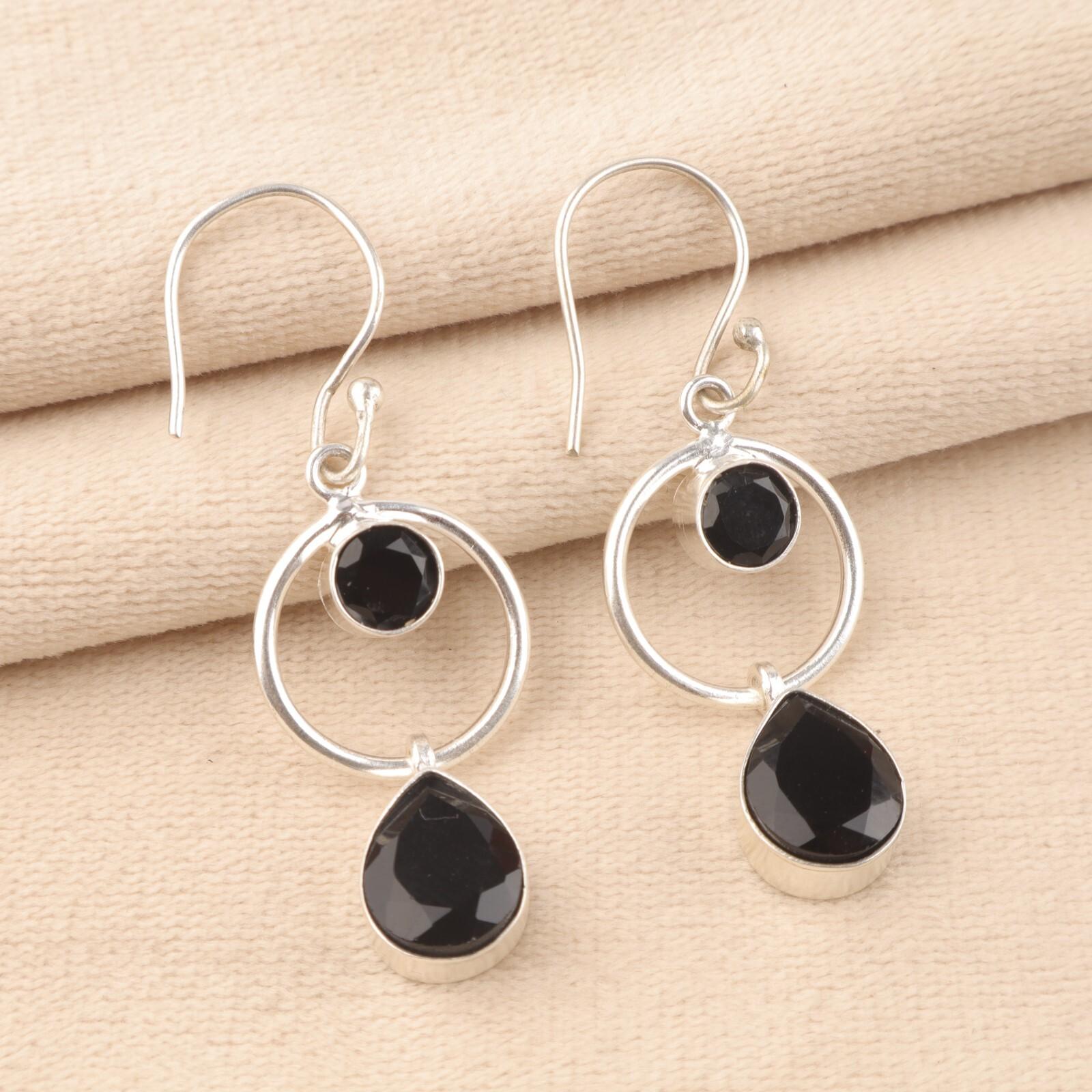

Natural Black Onyx Gemstone 925 Sterling Silver Jewelry Handmade Earrings 2.0 EE-140-7