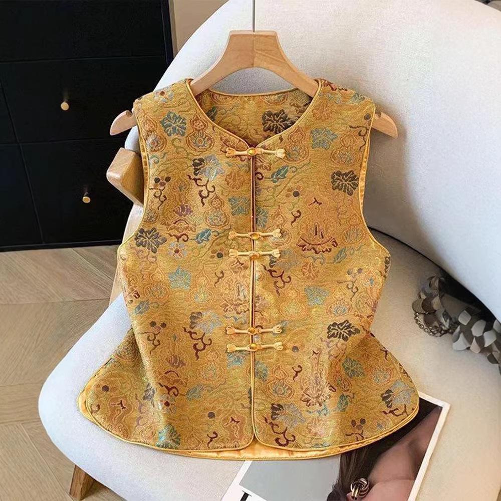 

New Chinese Style Women s Sleeveless Vest Top - Spring Autumn Age-Reducing Jacket - National Style Mother s Day Outerwear 2XL (for 55-62.5 kg)
