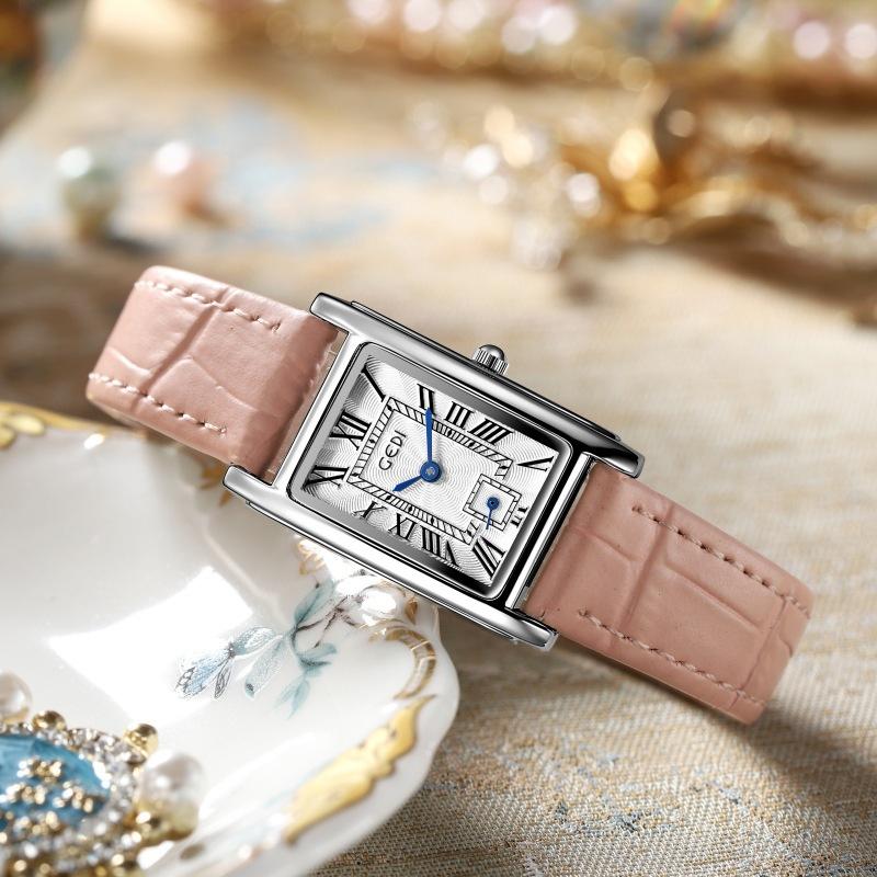 Creative Two And A Half Hand Watch Retro Style Versatile Quartz Women'S Watch Small Square Plate Belt Women'S Watch