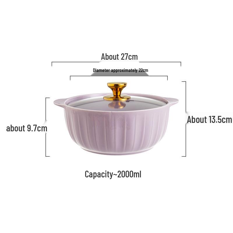 Ceramic Double-Handled Large Soup Bowl with Lid - High-End Design, Ideal for Home Use, Sauerkraut Fish, and Commercial Soups.