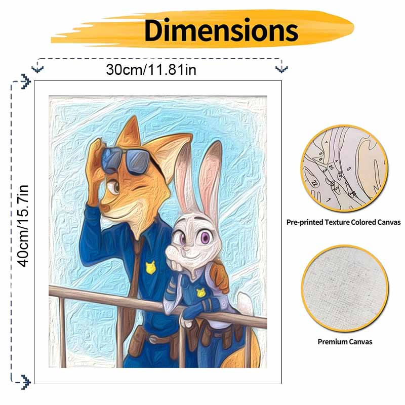 Disney Zootopia Nick Judy Oil Paint Art Painting Kit Home Wall Decor Handmade Gift DIY Canvas Wall Art Modern Living Room Decor Set