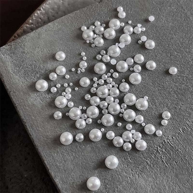 1 Bag Half Round Pearl Nail Charms White Pearls 3D Caviar Beads Manicure Supplies Flatback Pearl Decoration
