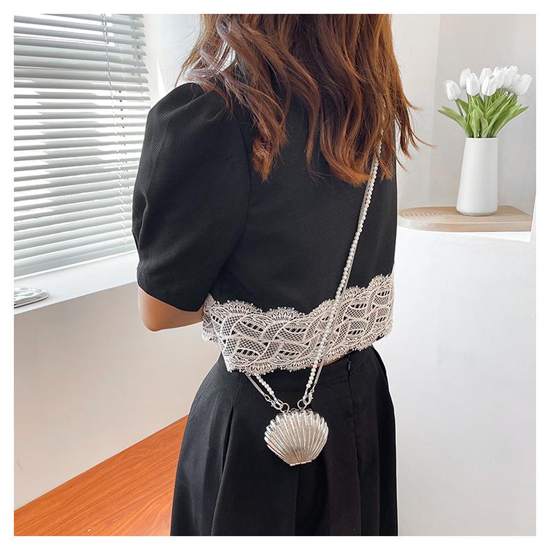Shell Small Women's Evening Bag - 2025 Pearl Chain Crossbody & Handheld Shoulder Bag, Korean Style.