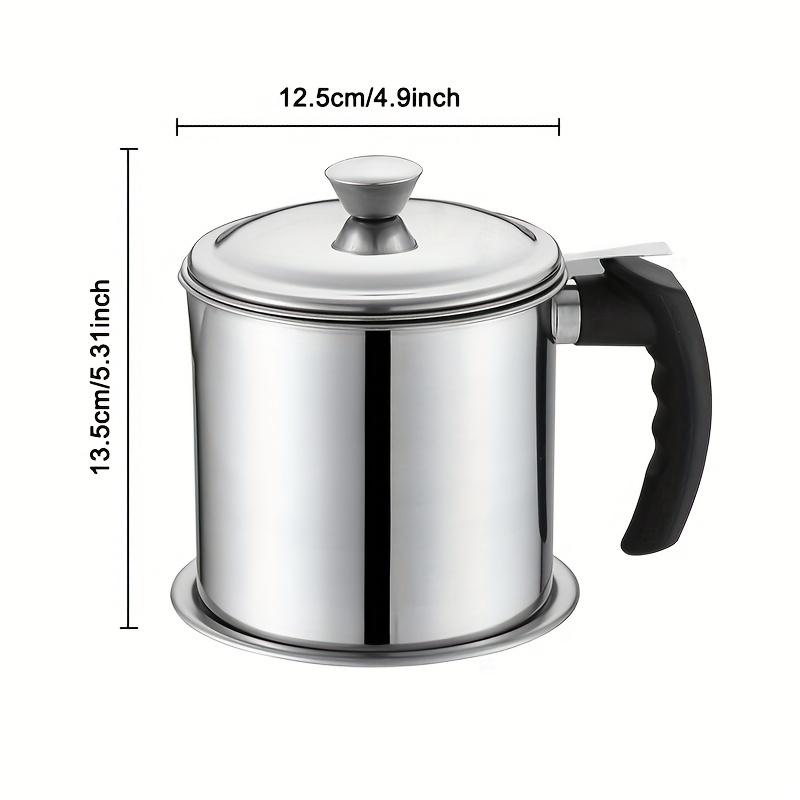 Stainless Steel Grease Keeper with Strainer - Oil Storage Pot with Lid and Safe Pouring Handle for Kitchen Cooking Oil Filtration and Storage