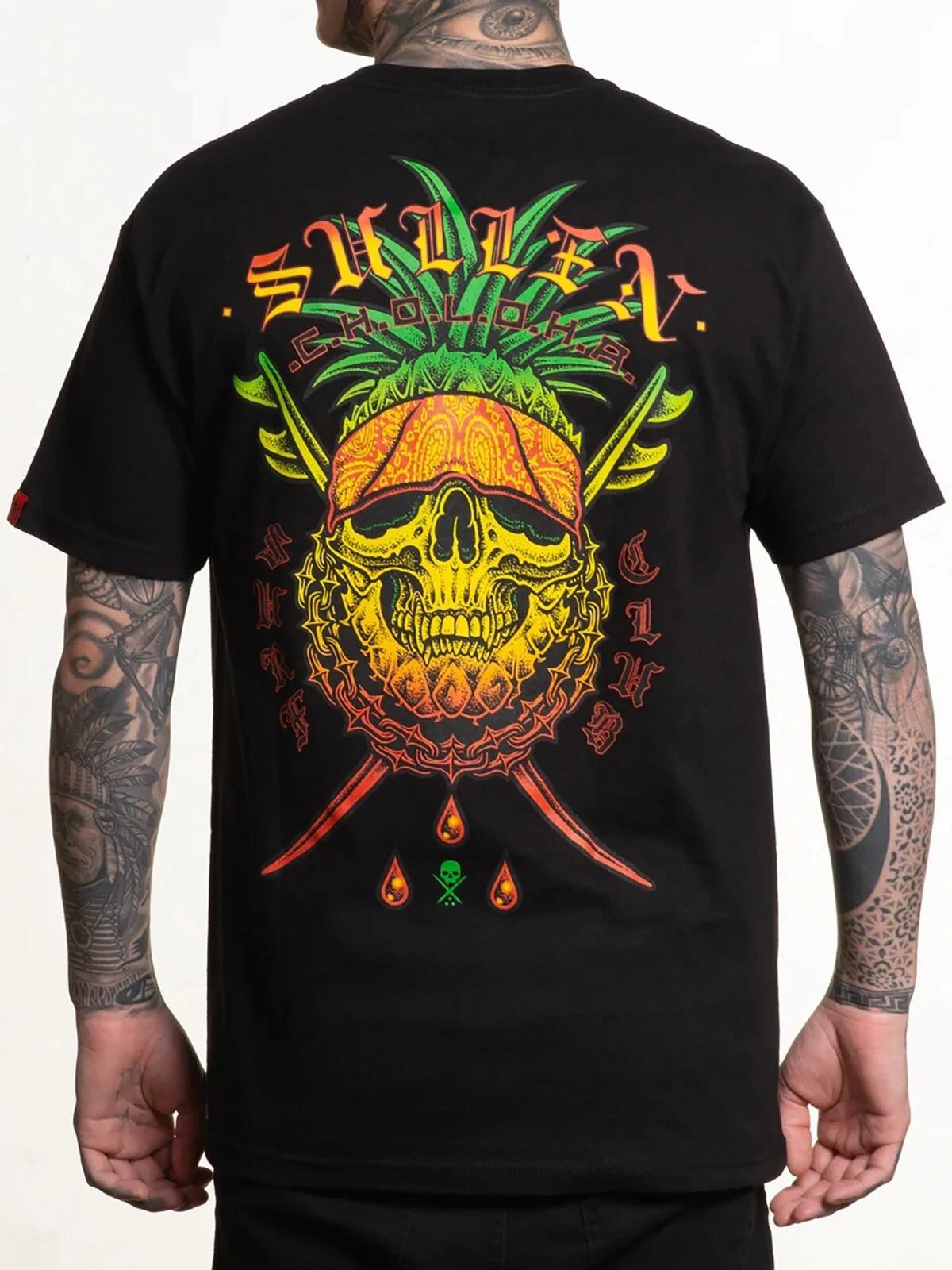 Sullen Men s Choloha Surf Club Short Sleeve Standard T-shirt Pinepple Skull Tee M