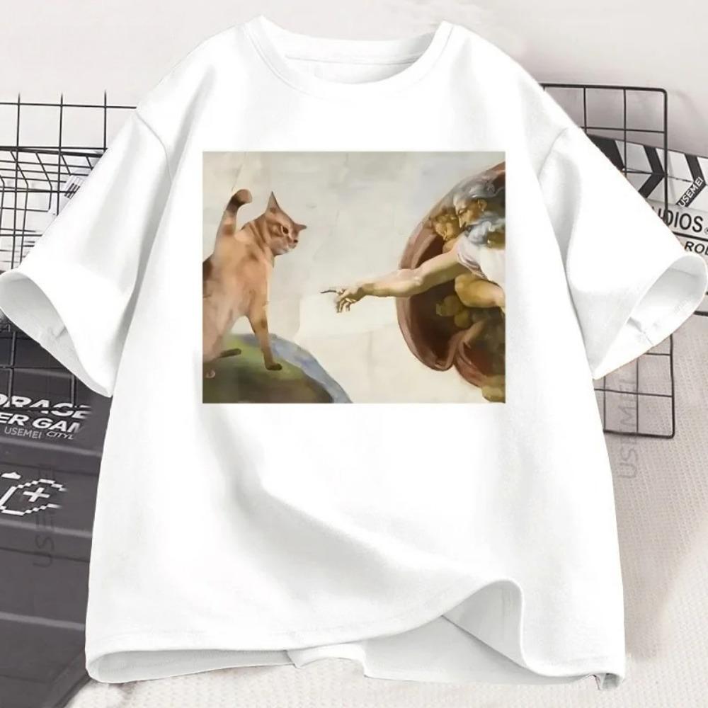 Vtipné Kočičí Bůh Stvoření Adama Meme Tričko Pánské Dámské Ležérní Krátký Rukáv Ježíš Tričko Kulatý Výstřih Tričko Vintage Trička Harajuku