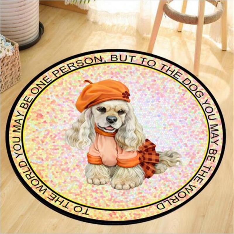 Living Room Bedroom Kids Room Rug Home Carpet Floor Door Mat Creative Cute Dog and Cat Round Rug