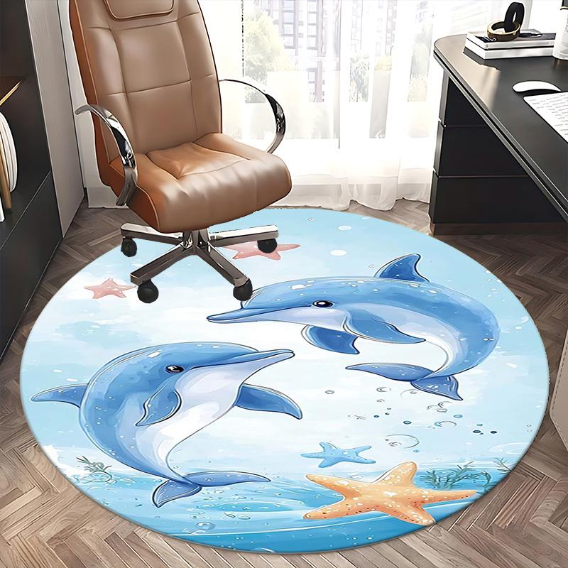 Dolphin Sea Starfish Chair Mat Round Rug-Office Carpet, Machine Washable, Non-slip, Suitable for Living Rooms, Bedrooms