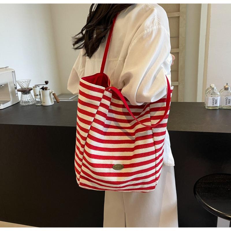 Large Capacity Shoulder Bag, Student Bag, Casual Striped Tote Bag, Women's Portable Oblique Span Bag