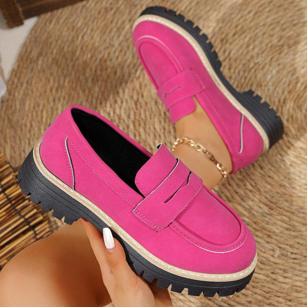 Women's Wide Width Suede Loafers, Chunky Heel Platform Oxford Shoes, Vintage Retro British Style Casual Slip-Ons