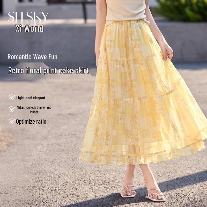 Boho Floral High-Waist A-Line Midi Skirt M