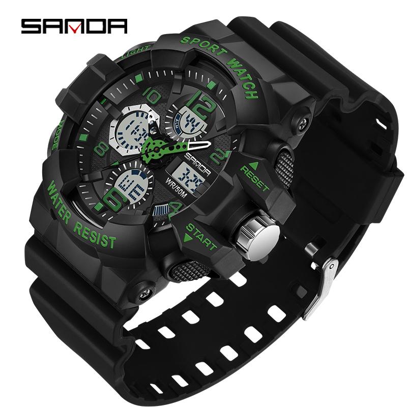 SANDA Dual Display Fashion G- Style Military Watch LED Digital Sports Watches For Man Waterproof Luminous Quartz Men Wristwatch