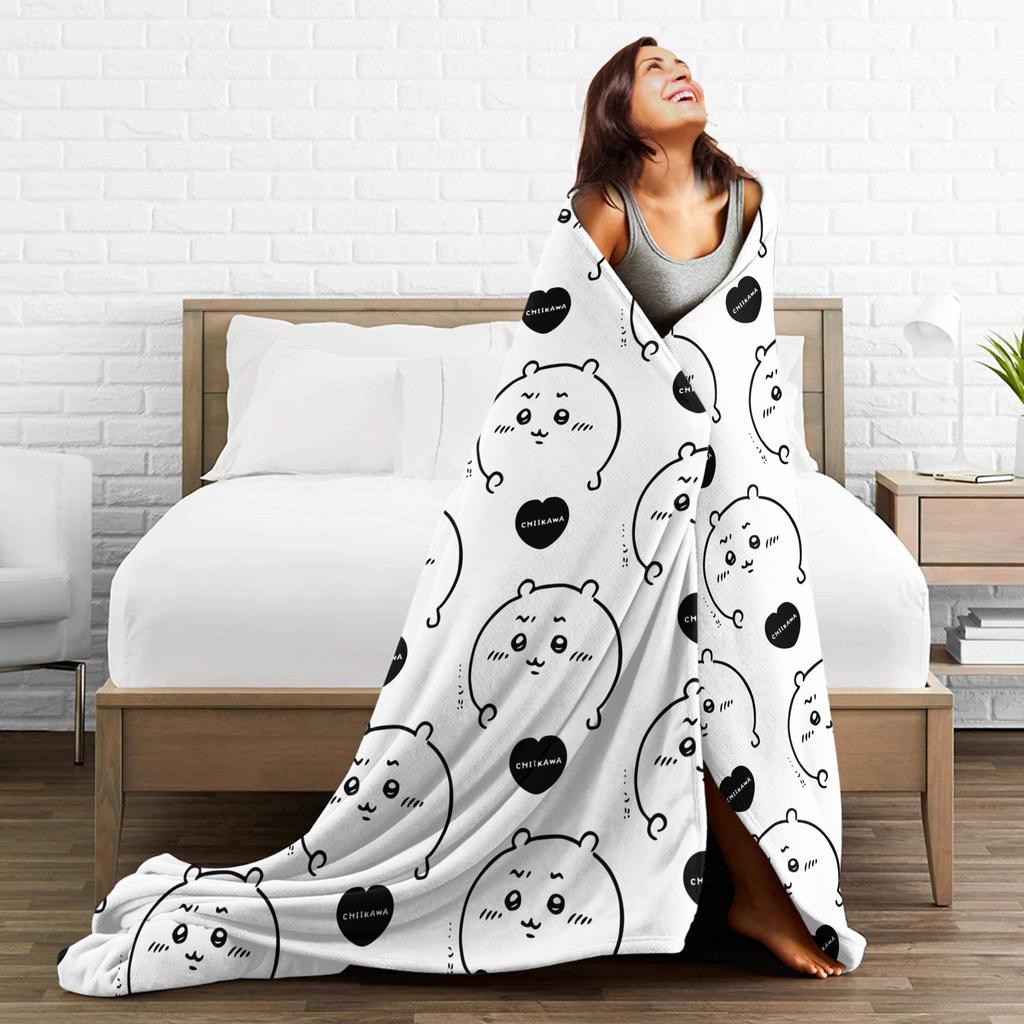 Chiikawas Heart Love Hachiware Usagi Blanket Fleece Spring Autumn Super Soft Throw Blanket for Sofa Bedroom Bedding Throws