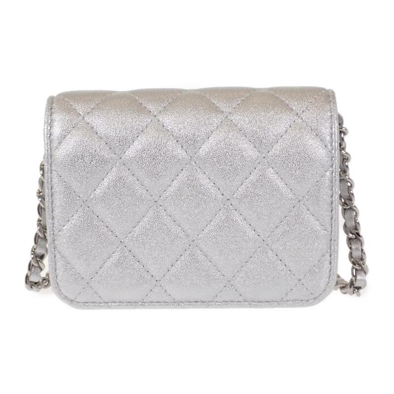 Chanel 2WAY Bag Silver Lambskin Women