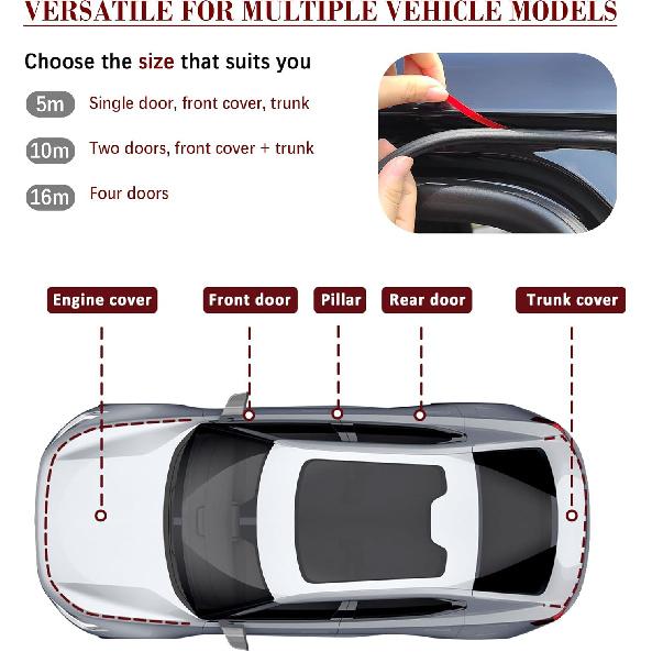 32.8Ft Car Door Weather Stripping, B-Shape Double Layer Rubber Seal Strip, Soundproof & Self Adhesive Automotive Weather Stripping, Car Accessories