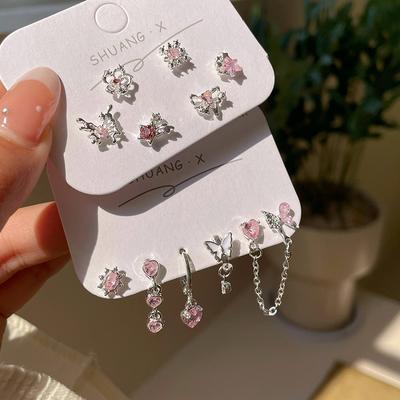 6 Adet Tatlı Kalp Saplama Küpe Kadınlar Kızlar Kişilik Mizaç Küpeler Takı Aksesuarları Hediyeler