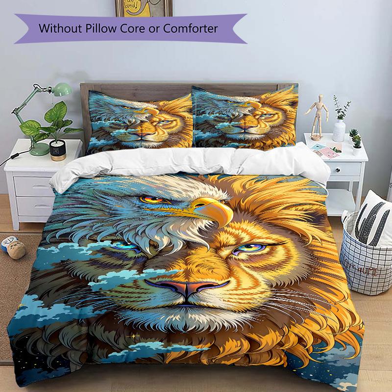 3pcs Eagle Lion Artwork Bedding Set - 1 Duvet Cover + 2 Pillowcases(Core Not Included), Machine Washable Polyester Yy251216111