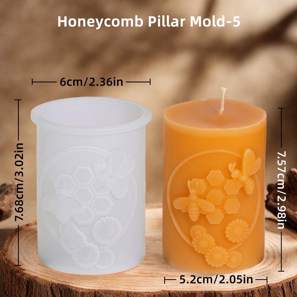 3D Κυψελωτή Κερί Στύλου Σιλικόνης Μούχλα DIY Ανάγλυφη Μέλισσα και Λουλούδι Κυψελωτός Κύλινδρος Κερί Αρωματοθεραπείας Μούχλα Γύψου Διακόσμηση