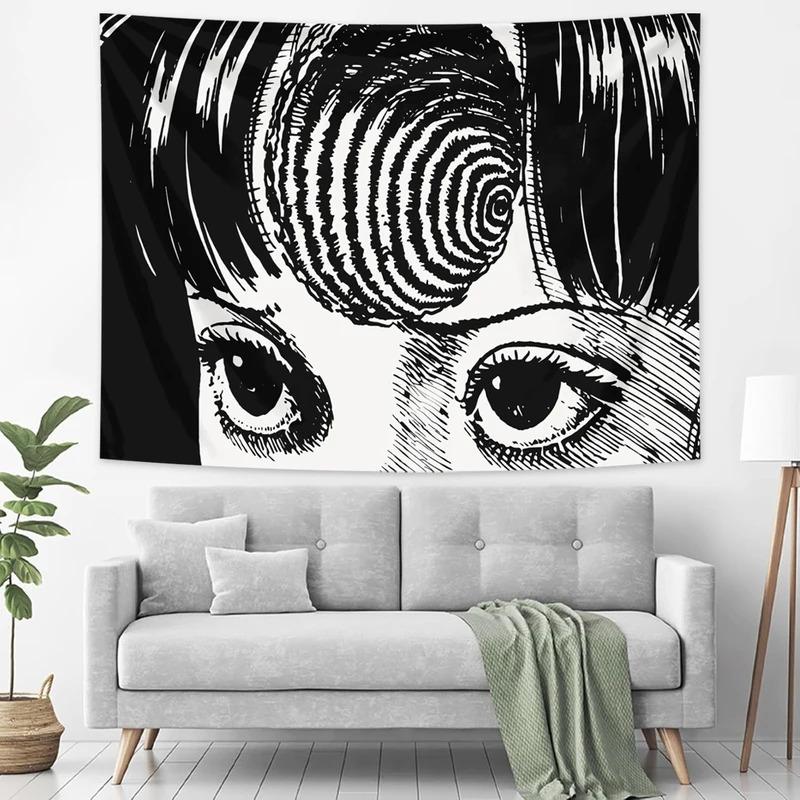 VIKAMA Uzumaki Horror Manga Tapestry by Junji Ito Edgy Decor Wall Styling Bedroom Photo Backdrop Hanging Decorative Wall Art