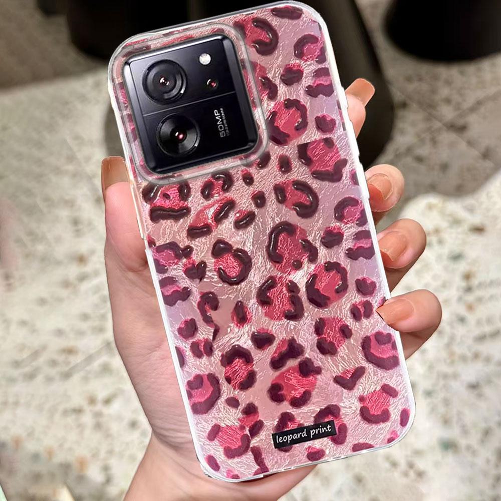 Korean Fashion Pink Leopard Print Phone Case for Xiaomi 13T 14T 11 Lite NE Poco X5 M6 Pro X6 X7 X3 Pro NFC C65 C61 M5S TPU Cover
